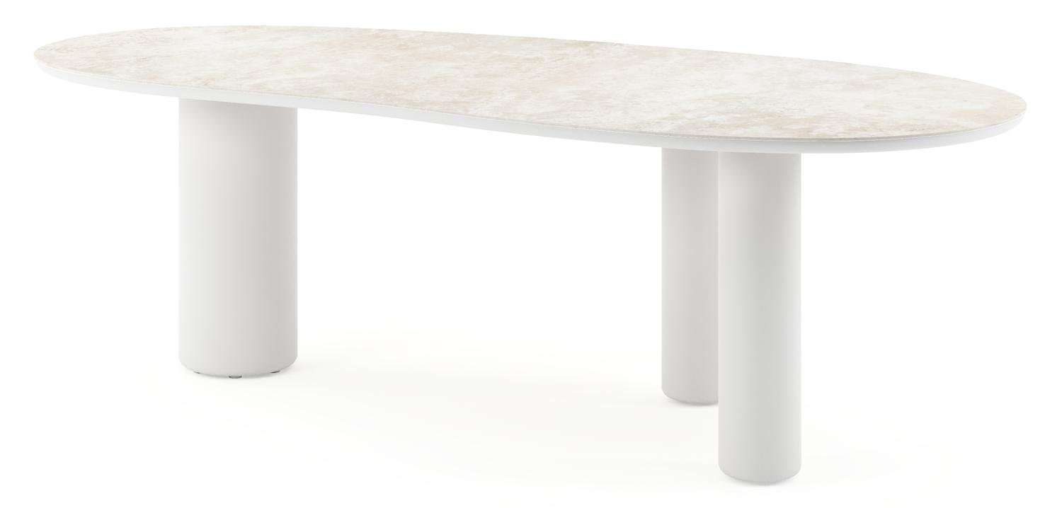 Table de jardin Amico organique en aluminium blanc et céramique pleine Rapolano - Lg. 240 x Lrg. 110 x Haut. 73.5 cm