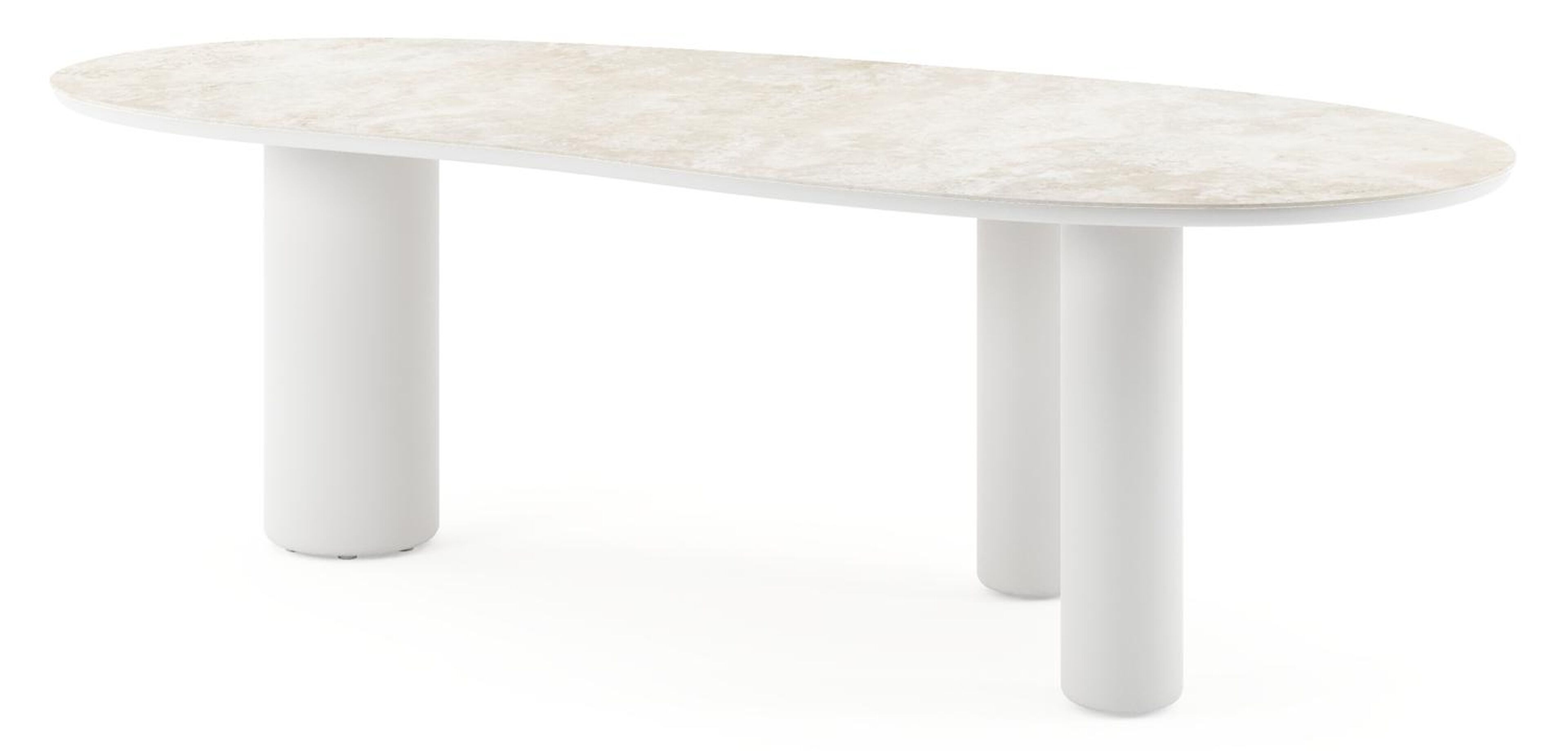 Table de jardin Amico organique en aluminium blanc et céramique pleine Rapolano - Lg. 240 x Lrg. 110 x Haut. 74 cm