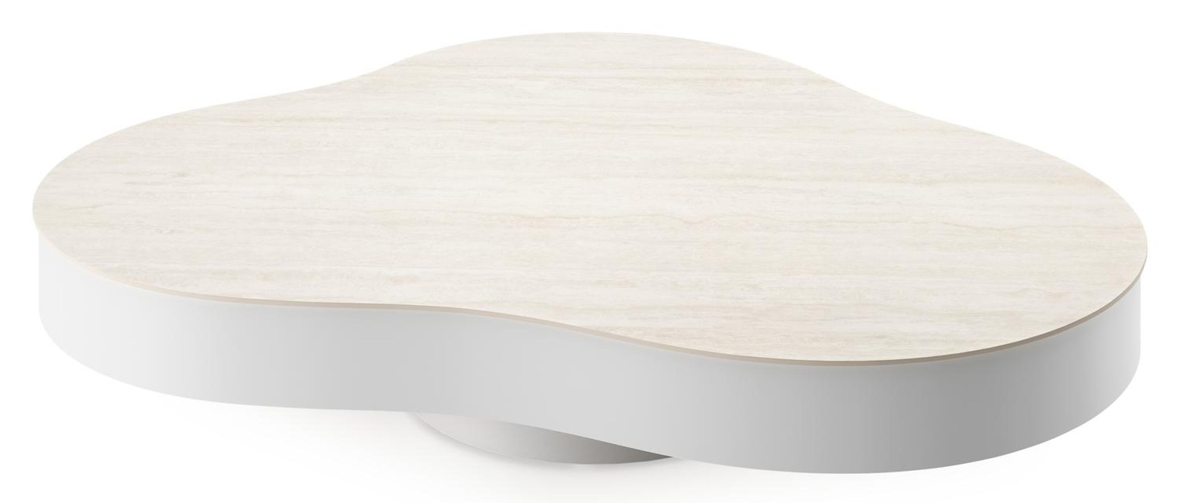 Table de basse Lomano cloud en aluminium blanc et céramique pleine Travertino Bianco - Lg. 131 x Lrg. 108 x Haut. 25 cm