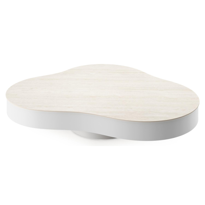 Table de basse Lomano cloud en aluminium blanc et céramique pleine Travertino Bianco - Lg. 131 x Lrg. 108 x Haut. 25 cm