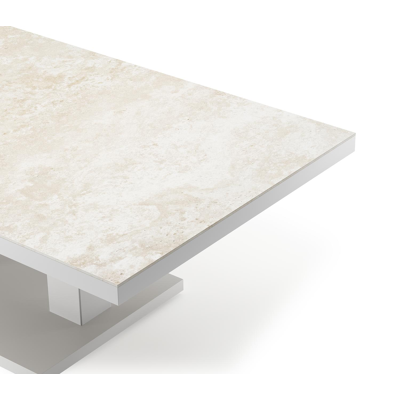 Cirello table basse pop-up rectangulaire en aluminium blanc et céramique pleine Rapolano - Lg. 140 x Lrg. 80 x Haut. 49.7 cm