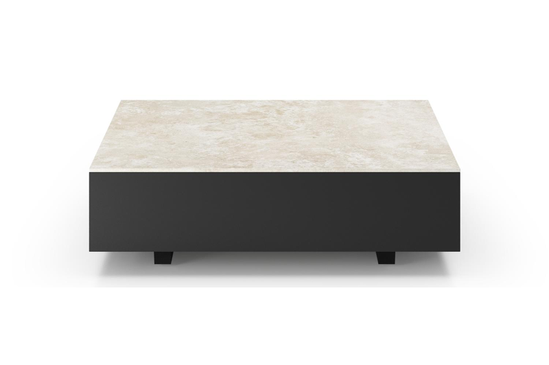 Como loungetafel rechthoekig in zwart aluminium en volkeramiek Rapolano - L 70 x B 80 x H 20 cm