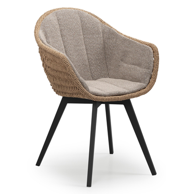 Chaise de jardin Pagino en aluminium noir et résine tressée ronde naturel avec coussin en All Weather Sunbrella® Luxe Wander Manioc