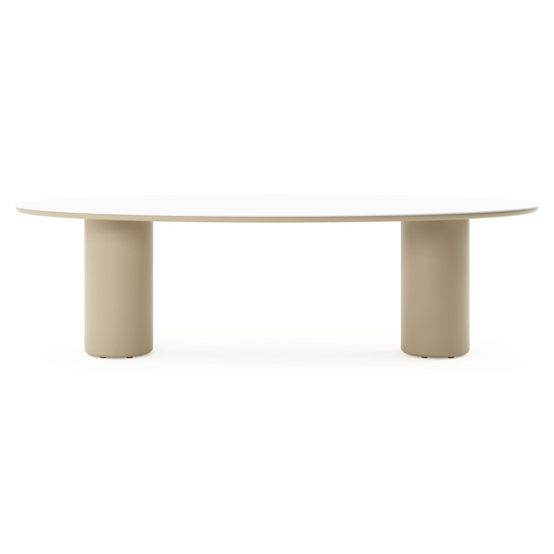 Amico tuintafel ovaal in beige aluminium en volkeramiek Arctic White - L 260 x B 125 x H 73.5 cm