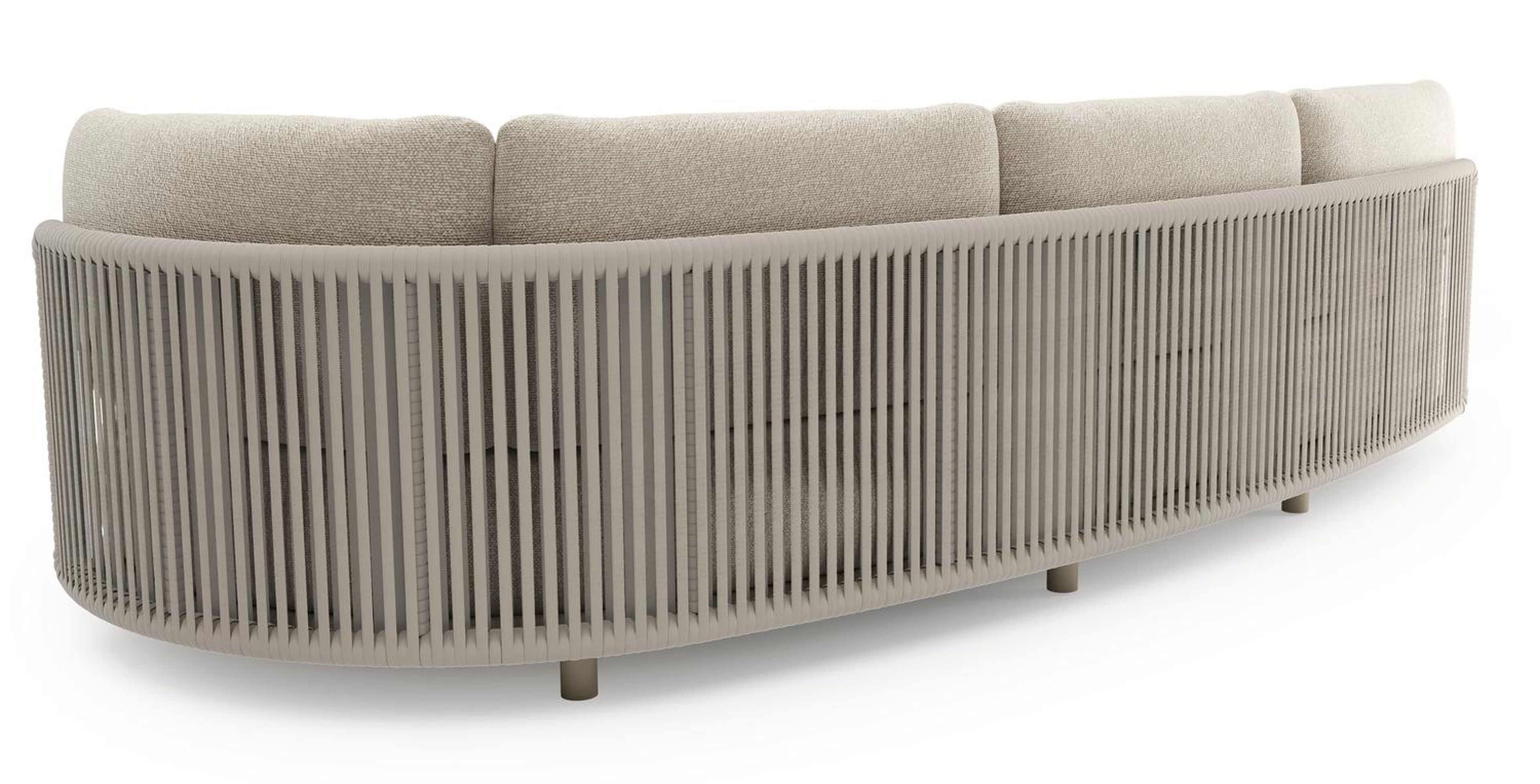 Lomano loungebank in beige aluminium en beige verticaal geweven luxe vlakke rope met marbella ecru all weather cosytica kussen