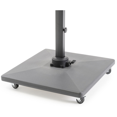 Avola zweefparasol met tiltfunctie in zwart aluminium met grijs polyester parasoldoek - L1: 300 x L2: 200 cm (met voet)