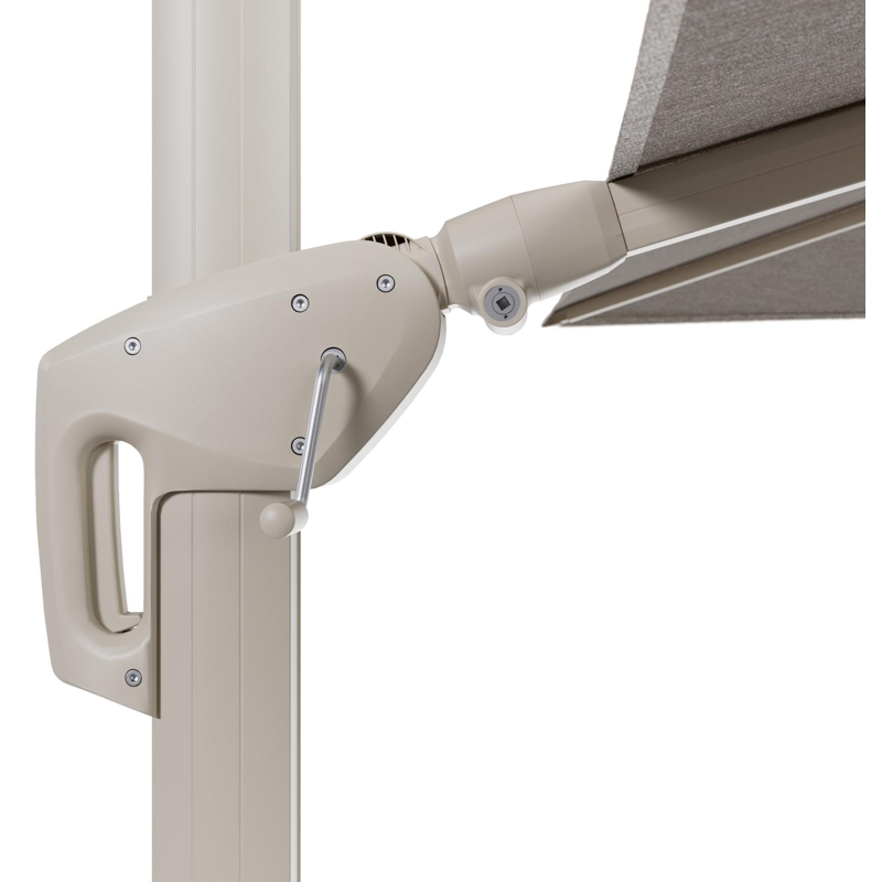 Minore zweefparasol met tiltfunctie in beige aluminium en Tundra Sand All Weather Sunbrella® Luxe parasoldoek - L1 280 x L2 370 cm met parasolvoet Minore 260 kg met wielen