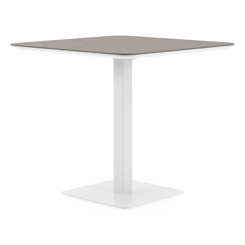 Fano kantelbare tuintafel afgerond vierkant in wit aluminium en volkeramiek Wulong - L 80 x B 80 x H 72.5 cm