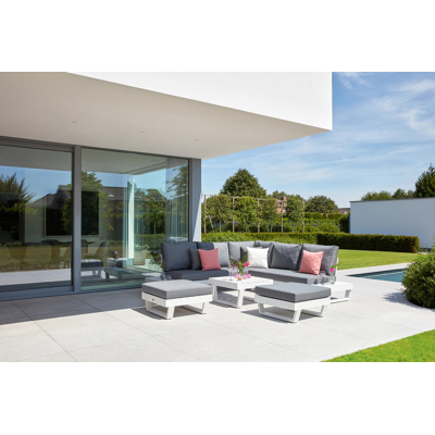 Modica lounge poef in wit aluminium met grijs textilene kussen