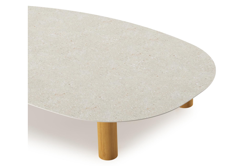 Donato-Organo loungetafel organisch in teak teak en volkeramiek Shilin - L 151 x B 90 x H 25 cm