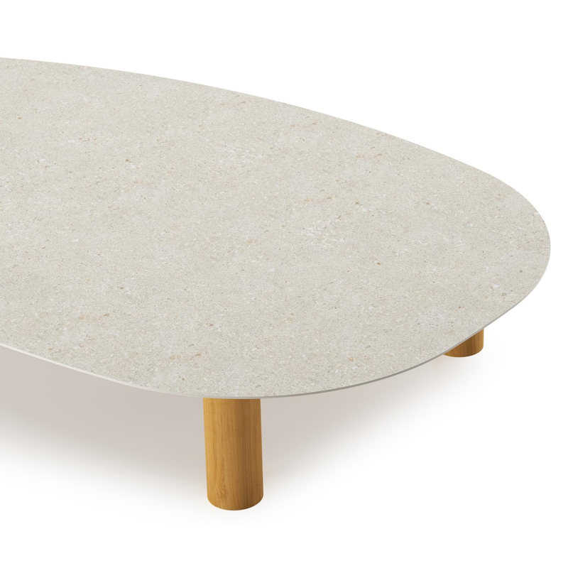 Table de basse Donato - Organo organique en teck teak et céramique pleine Shilin - Lg. 151 x Lrg. 90 x Haut. 25 cm