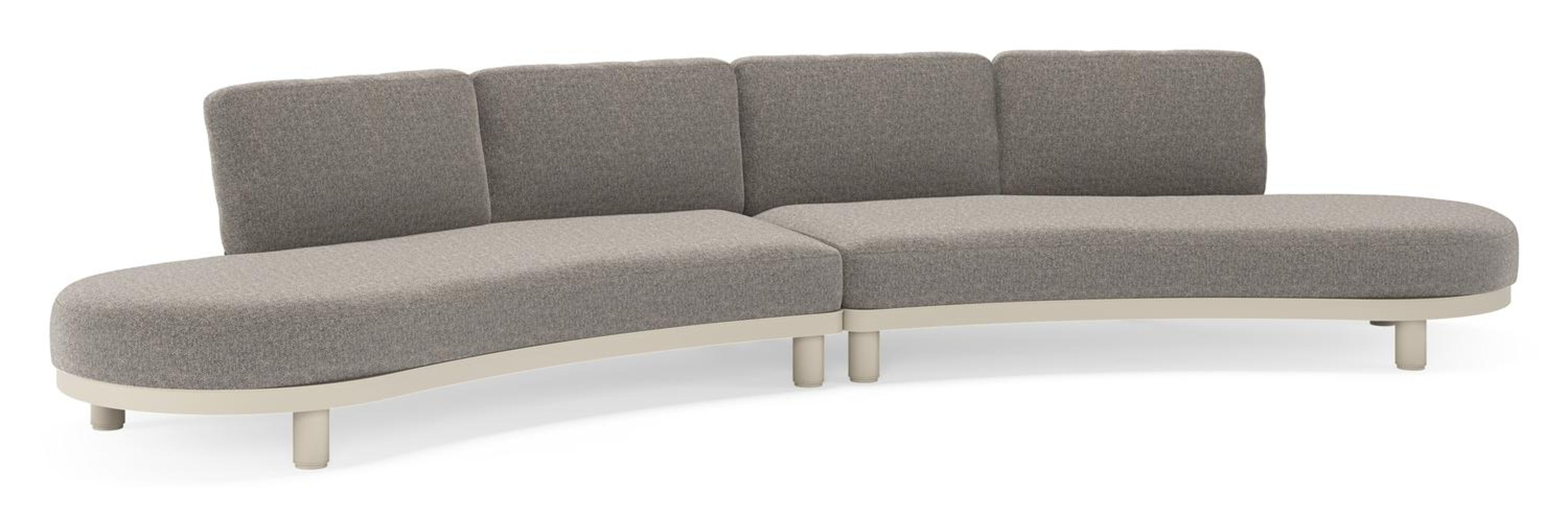 Canapé de jardin Donato en aluminium beige et coussins en all weather sunbrella® luxe Chartres Drizzle