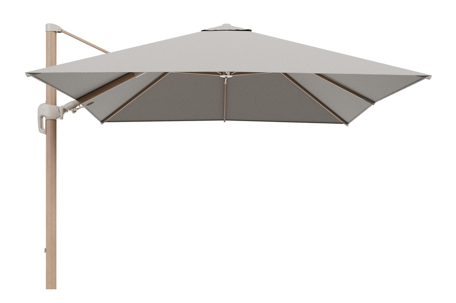 Parasol pendant Rufina avec fonction tilt en aluminium aspect de bois et toile de parasol en All Weather Solica Firenze Sand  - Lg.1 300 x Lg.2 300 cm (sans pied de parasol