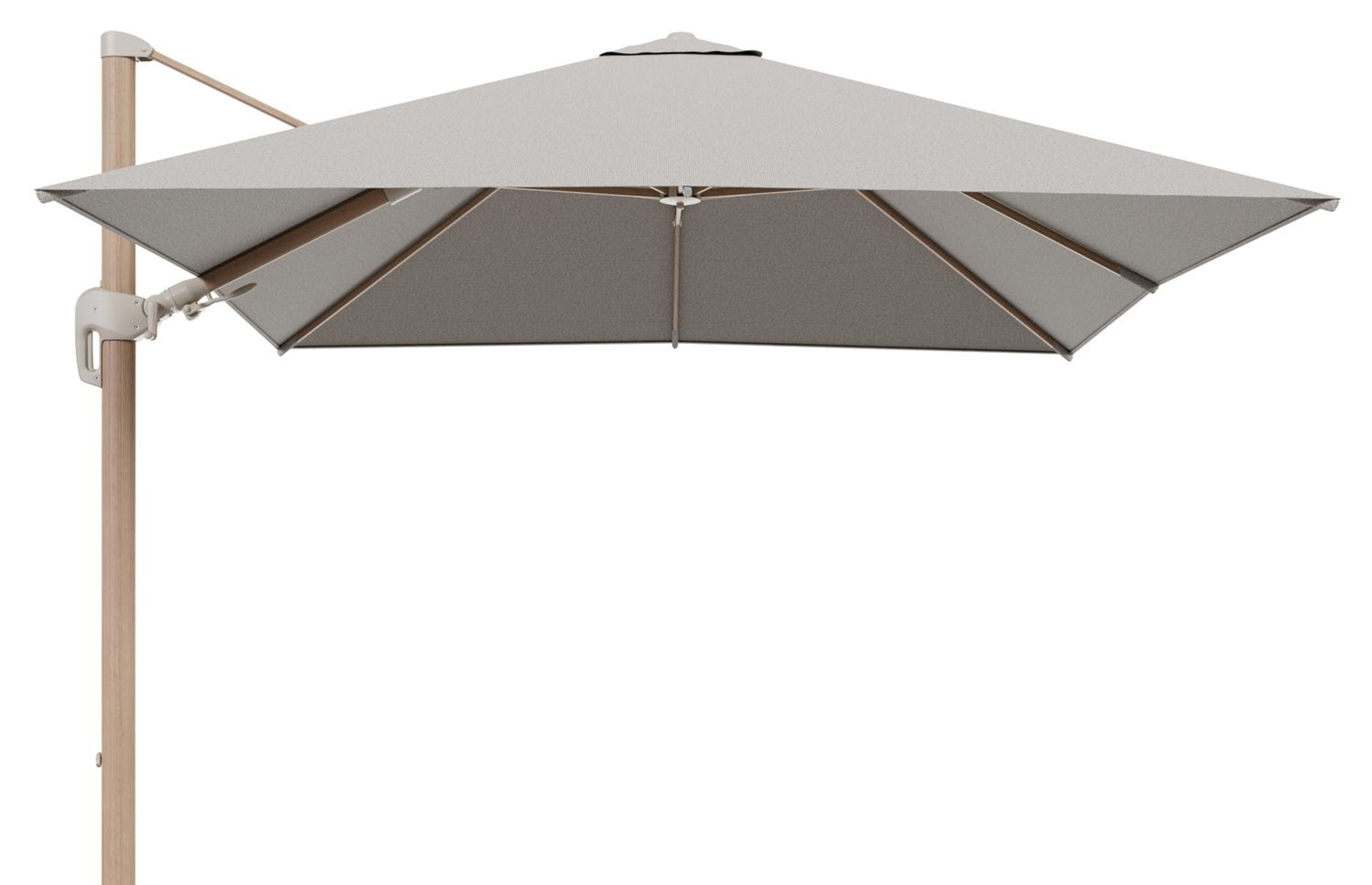 Parasol pendant Rufina avec fonction tilt en aluminium aspect de bois et toile de parasol en All Weather Solica Firenze Sand  - Lg.1 300 x Lg.2 300 cm (sans pied de parasol