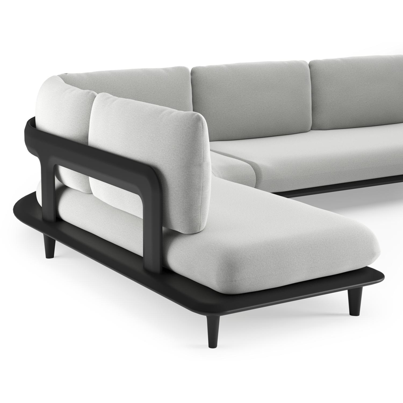 Salon de jardin d'angle Bomero en aluminium noir et coussins en all weather sunbrella® luxe natte grey chine