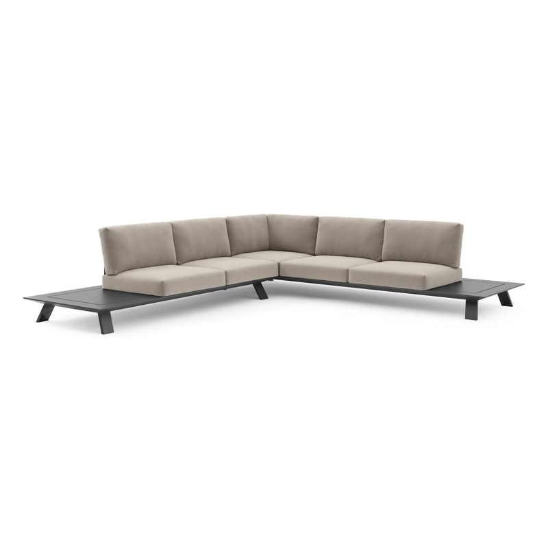 Cesano loungehoek in zwart aluminium met savane coconut all weather Sunbrella® luxe kussen