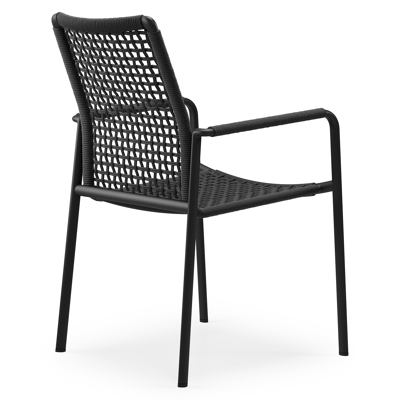 Como stapelbare tuinstoel in zwart aluminium en zwart vierkant geweven rope