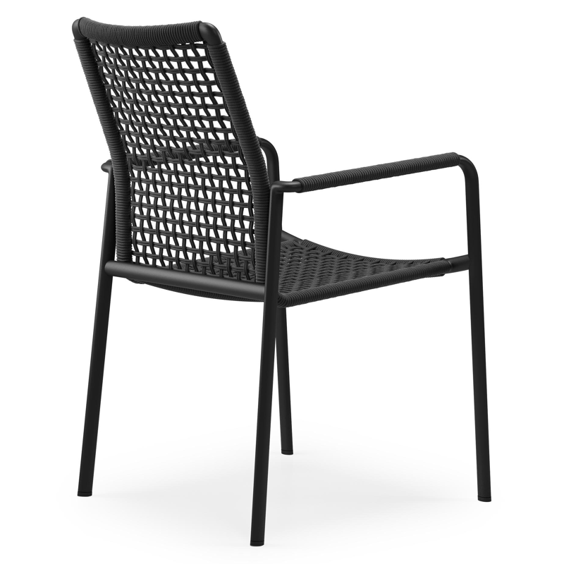 Como stapelbare tuinstoel in zwart aluminium en zwart vierkant geweven rope