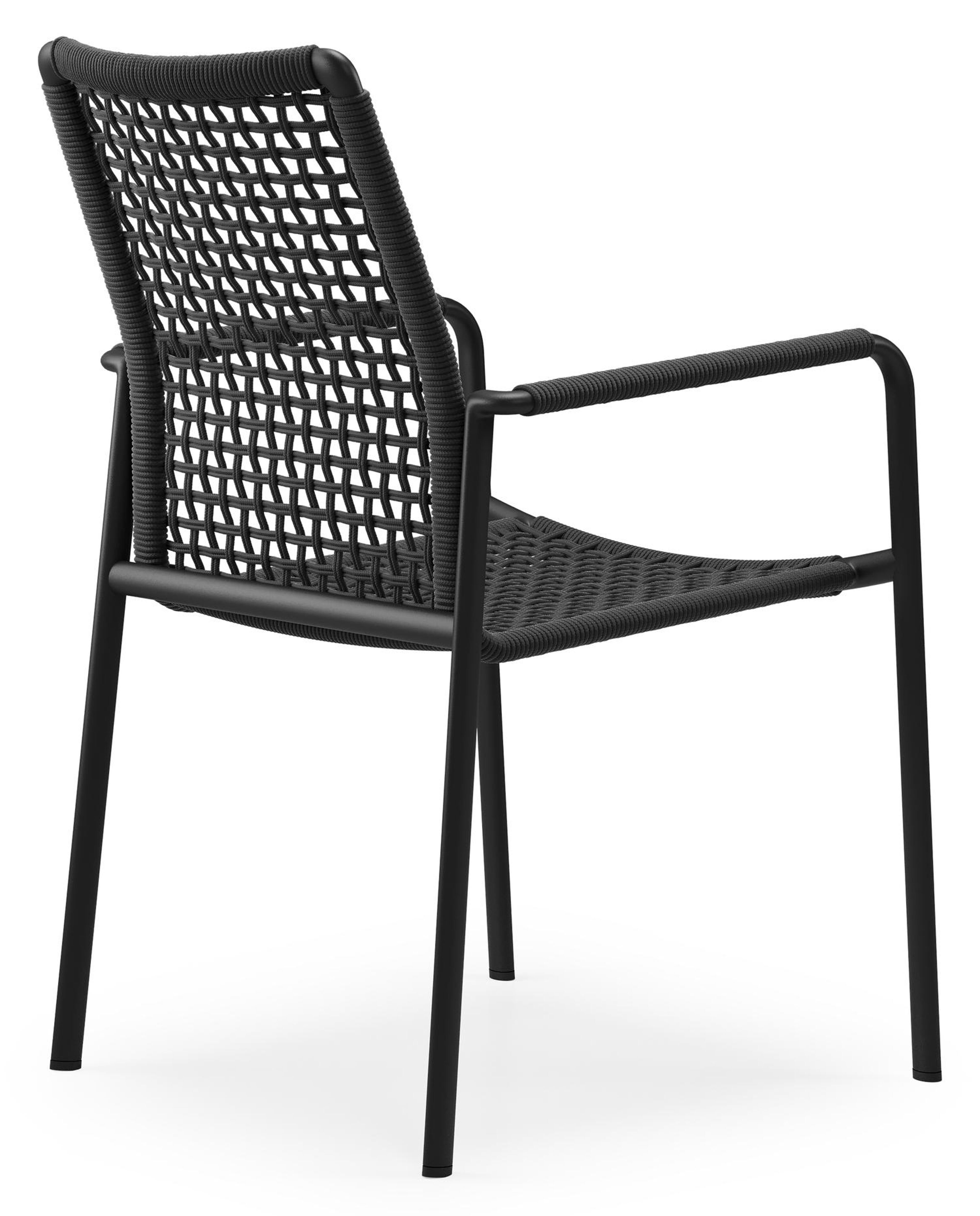 Chaise de jardin empilable Como in aluminium noir et corde tissée carrée noir