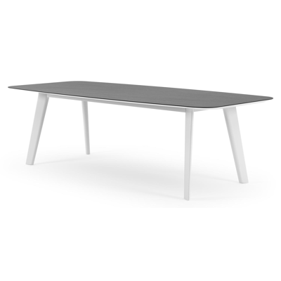 Lacrima tuintafel bootvorm in wit aluminium en volkeramiek Basalt Black - L 255 x B 115 x H 73 cm