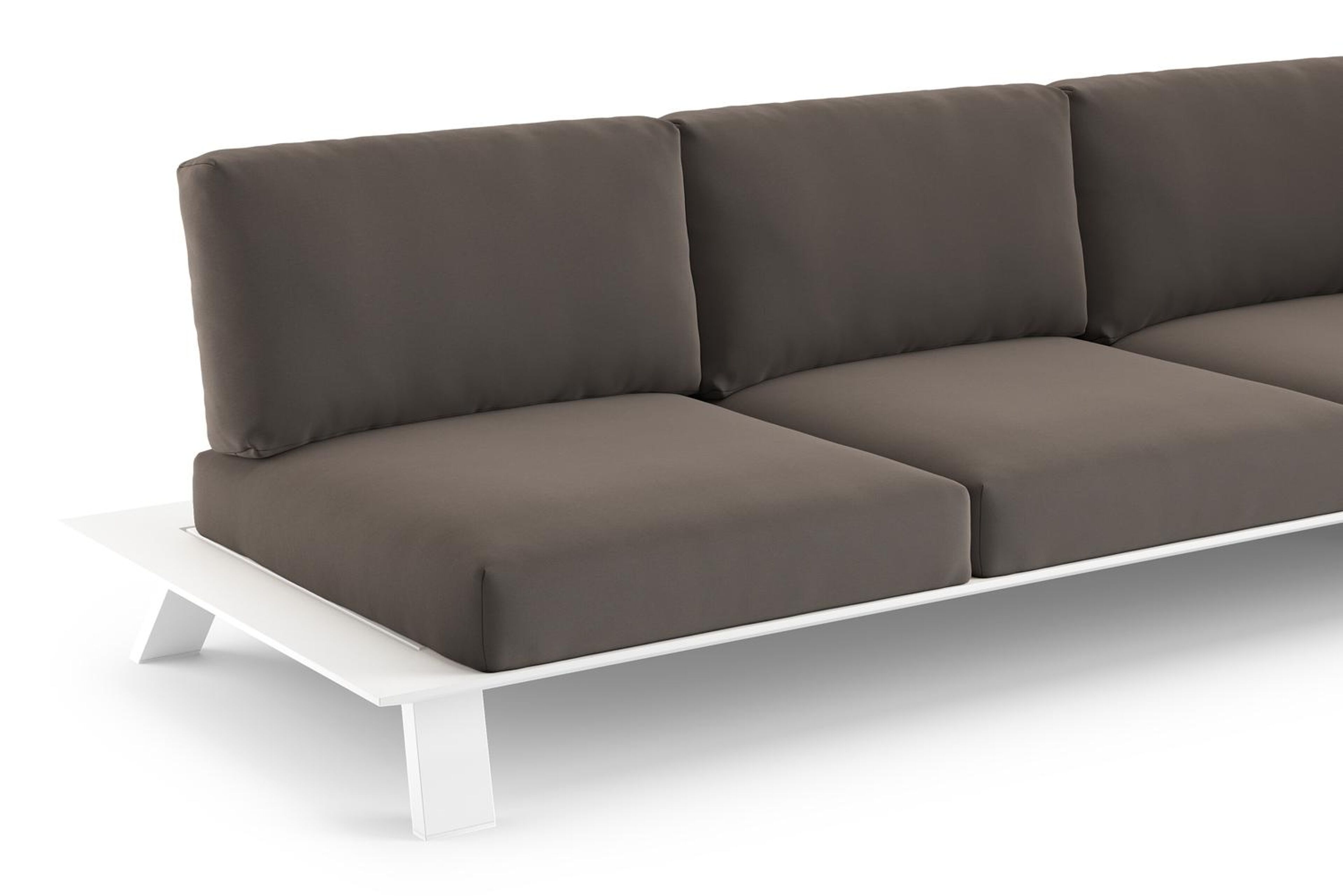 Salon de jardin Cesano en aluminium blanc et coussin en all weather Sunbrella® luxe natte nature grey