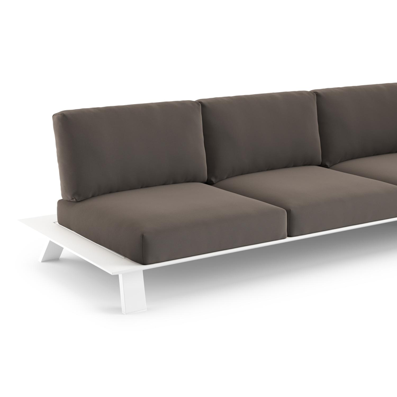 Salon de jardin Cesano en aluminium blanc et coussin en all weather Sunbrella® luxe natte nature grey
