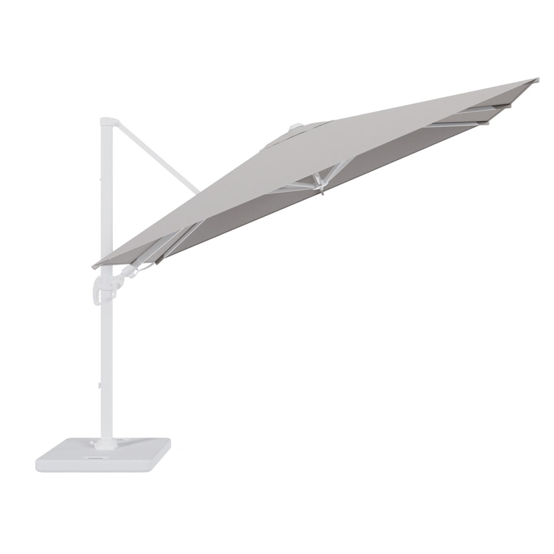 Avola zweefparasol met tiltfunctie in wit aluminium en Natte Graumel Chalk Sunbrella® Premium parasoldoek - L1 200 x L2 300 cm met parasolvoet Pedito 120 kg