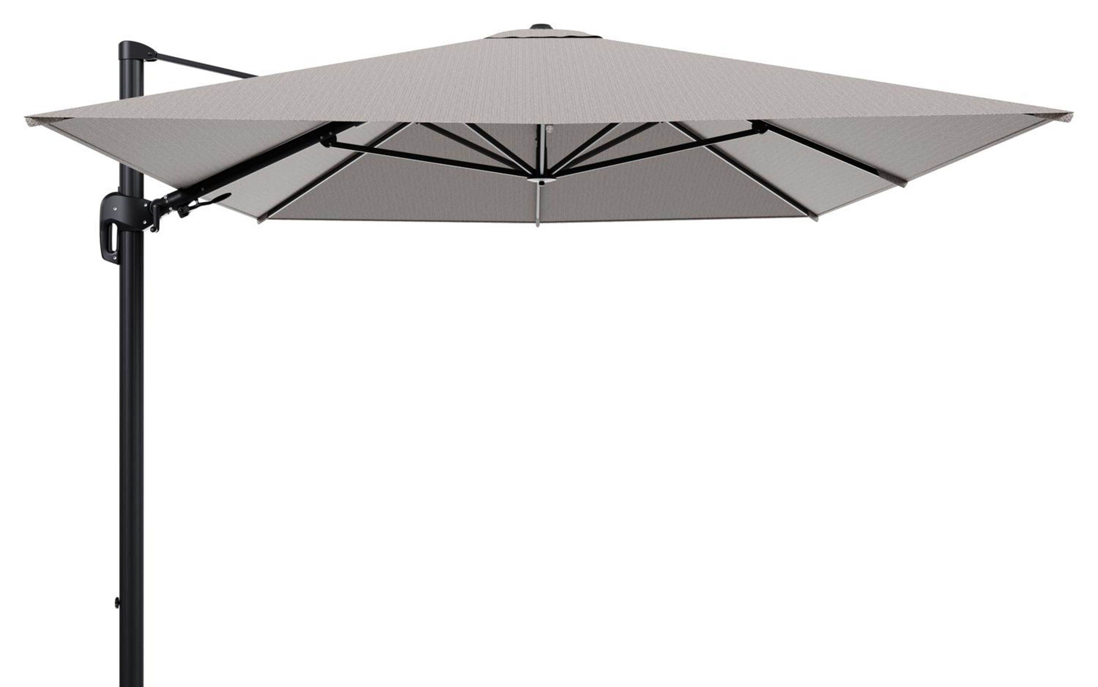 Parasol pendant Rufina avec fonction tilt en aluminium noir et toile de parasol en All Weather Sunbrella® Luxe Wander Granite - Lg.1 400 x Lg.2 300 cm (sans pied de parasol