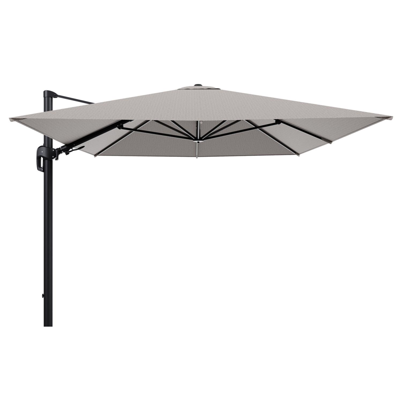 Parasol pendant Rufina avec fonction tilt en aluminium noir et toile de parasol en All Weather Sunbrella® Luxe Wander Granite - Lg.1 400 x Lg.2 300 cm (sans pied de parasol