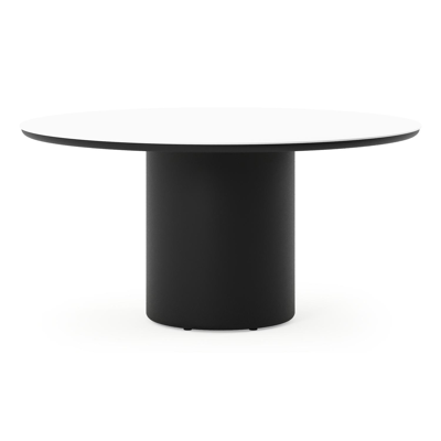Amico tuintafel rond in zwart aluminium en volkeramiek Arctic White - Dia. 148 x H 73.5 cm