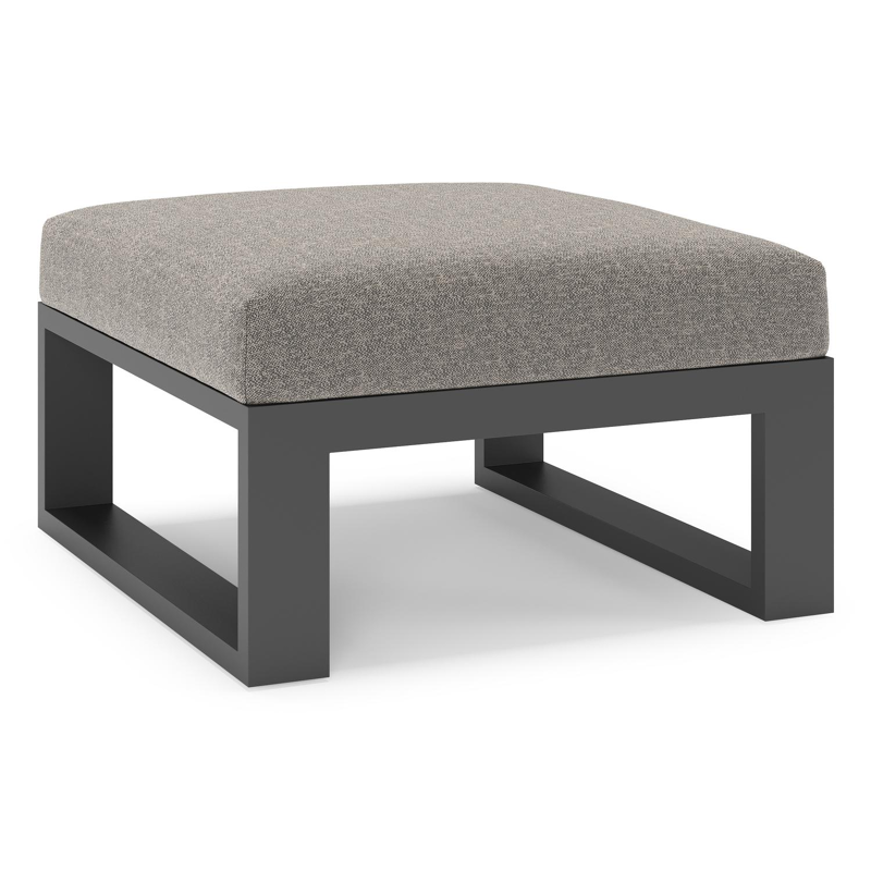Verato poef in zwart aluminium met chartres drizzle all weather sunbrella® luxe kussen