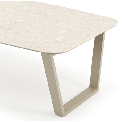 Pagino tuintafel bootvorm in beige aluminium en volkeramiek Retrostone L 255 x B 115 x H 73 cm x H 73 cm