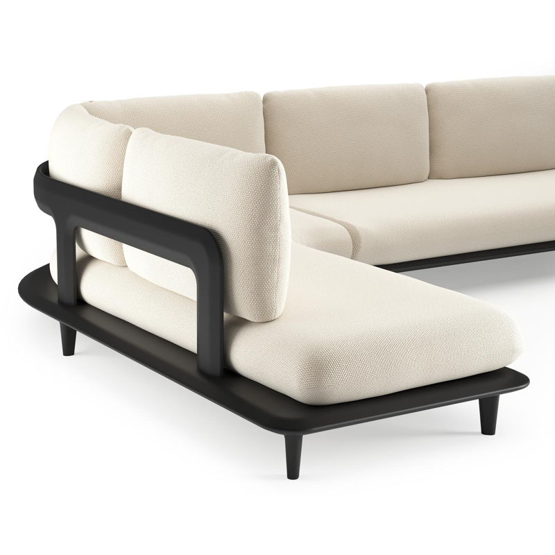 Bomero loungehoek in zwart aluminium met althea off white all weather cosytica kussen