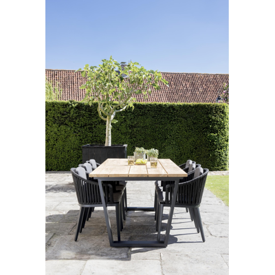 Pagino tuintafel rechthoekig in zwart aluminium en teak - L 240 x B 100 x H 73,5 cm