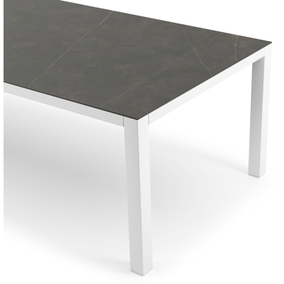 Table de jardin Como en aluminium blanc et céramique pleine Calatorao - Lg. 280 x Lrg. 110 x Haut. 75 cm