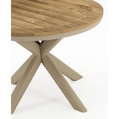Pamplona tuintafel in beige aluminium en teak - Dia. 105 x H 72 cm