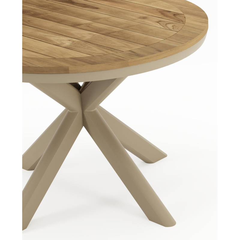 Pamplona tuintafel in beige aluminium en teak - Dia. 105 x H 72 cm