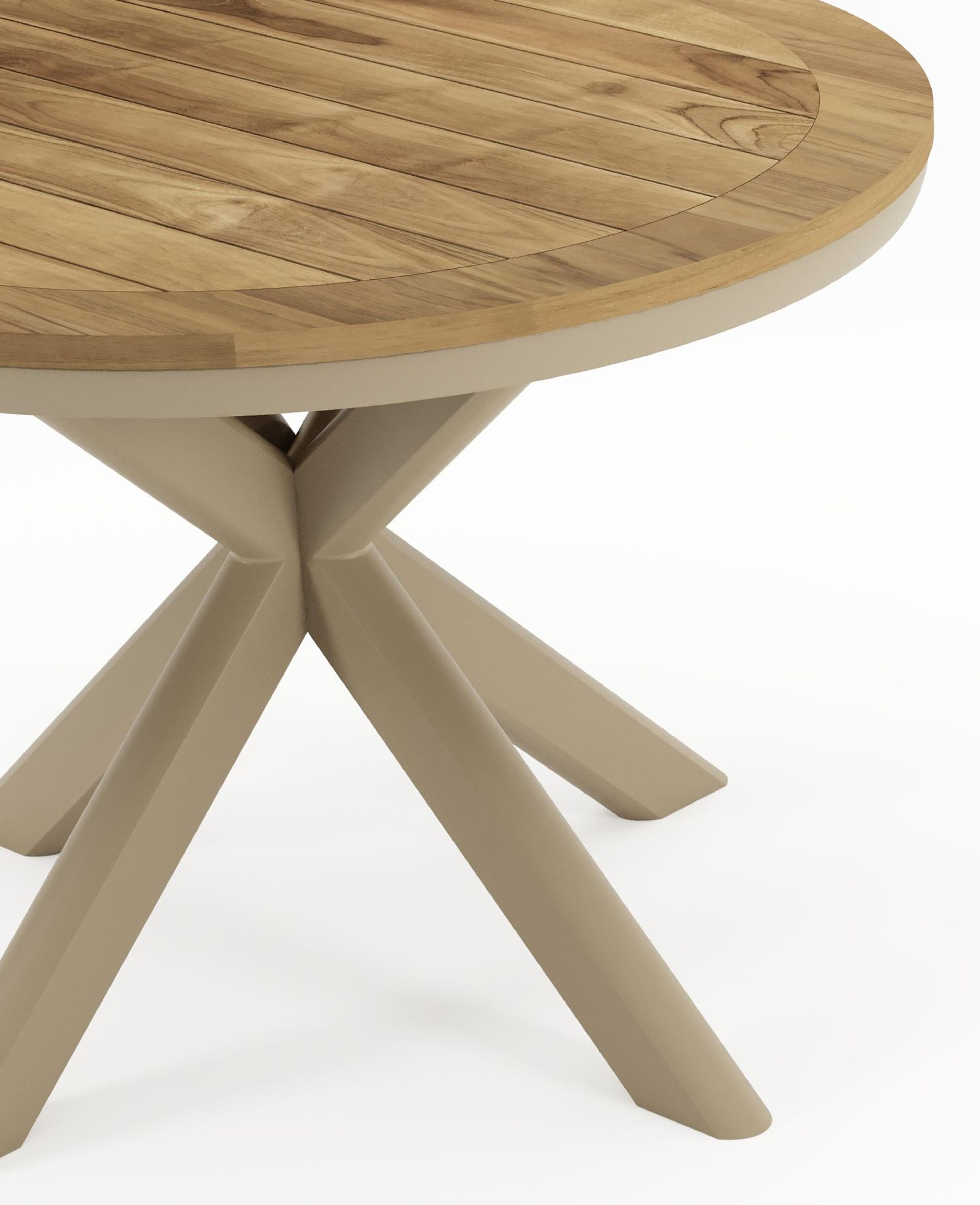 Pamplona tuintafel in beige aluminium en teak - Dia. 105 x H 72 cm