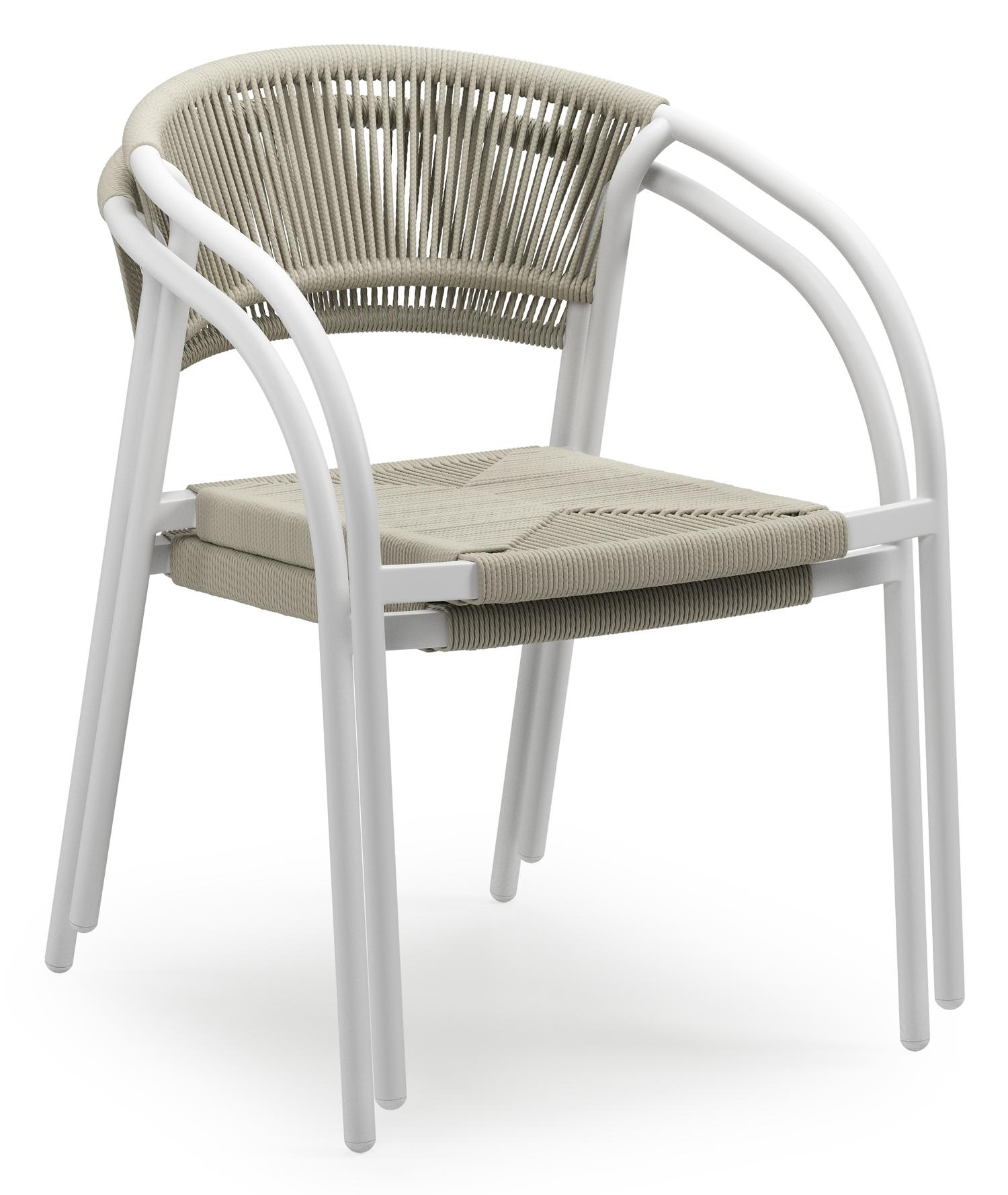 Chaise de jardin Melo empilable en aluminium blanc et résine tressée torsadée beige