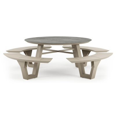 Rondino picknicktafel rond in beige aluminium en volkeramiek Aspen Grey - Dia. 148 x H 71.5 cm