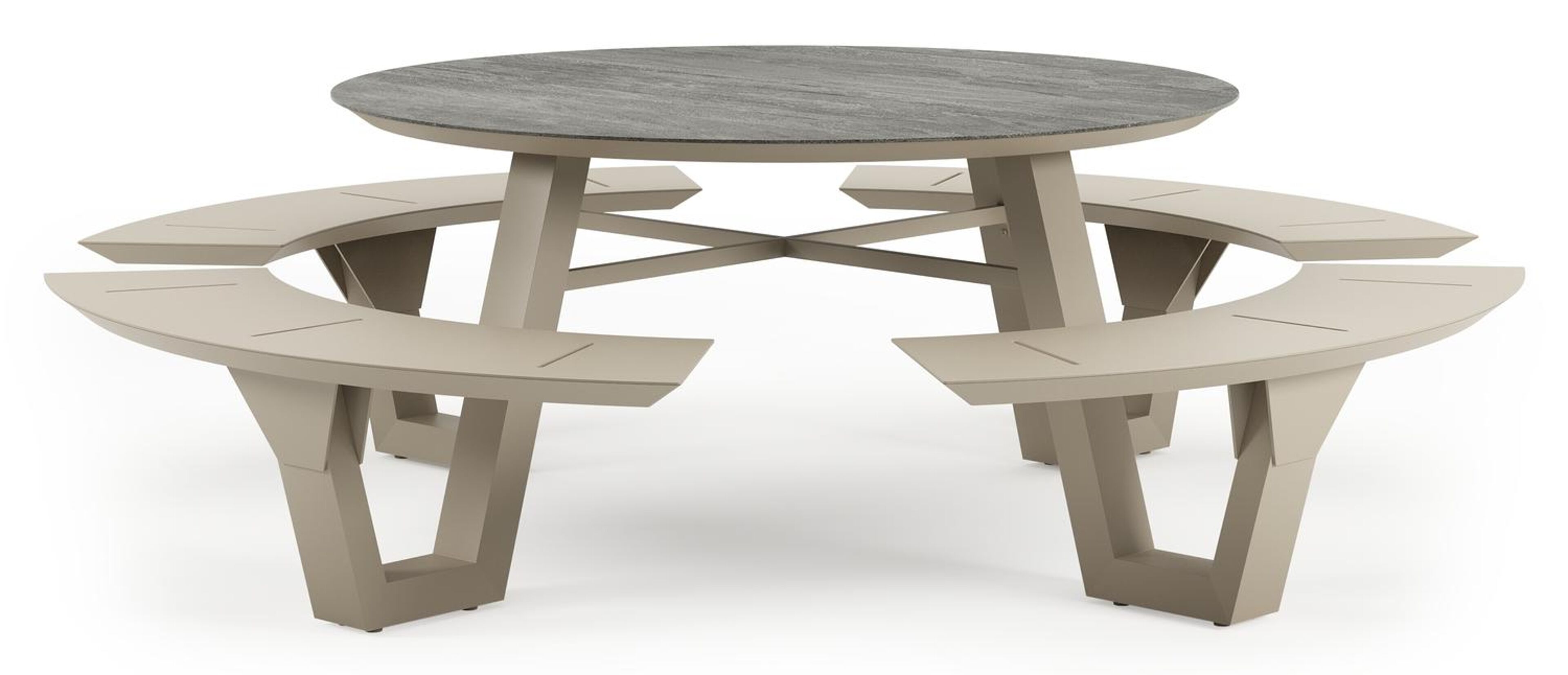 Rondino picknicktafel rond in beige aluminium en volkeramiek Aspen Grey - Dia. 236 x - Dia. 236 x H 72 cm