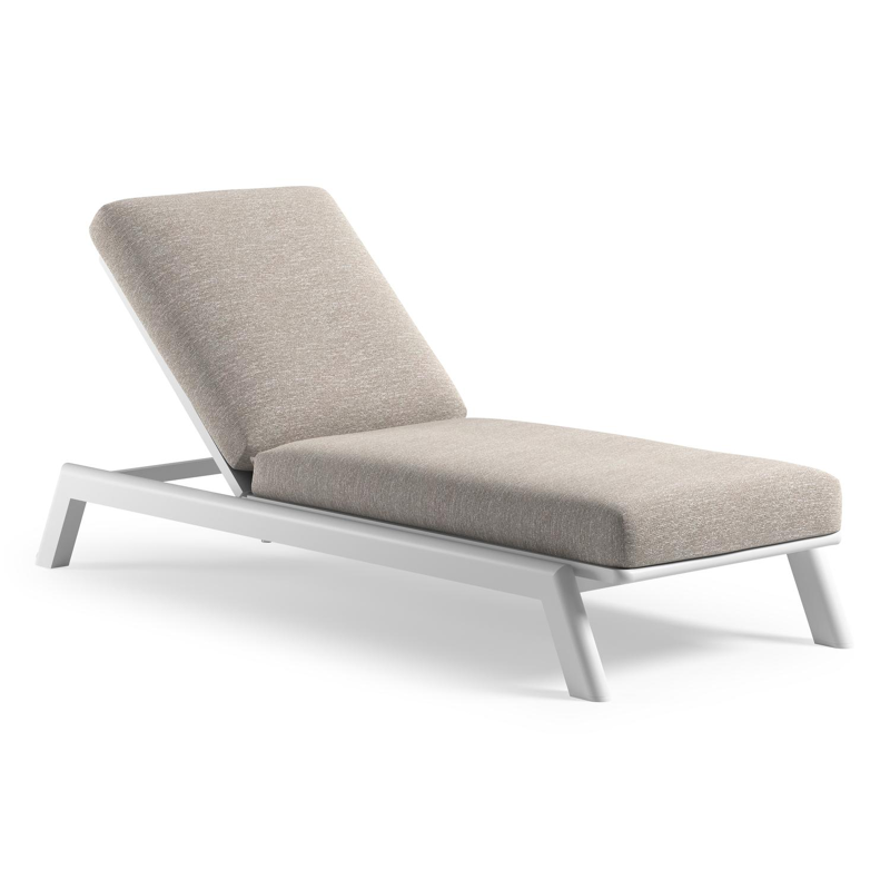 Chaise longue réglable Cirello avec système de pompe en aluminium blanc et coussin en all weather Sunbrella® luxe tundra sand