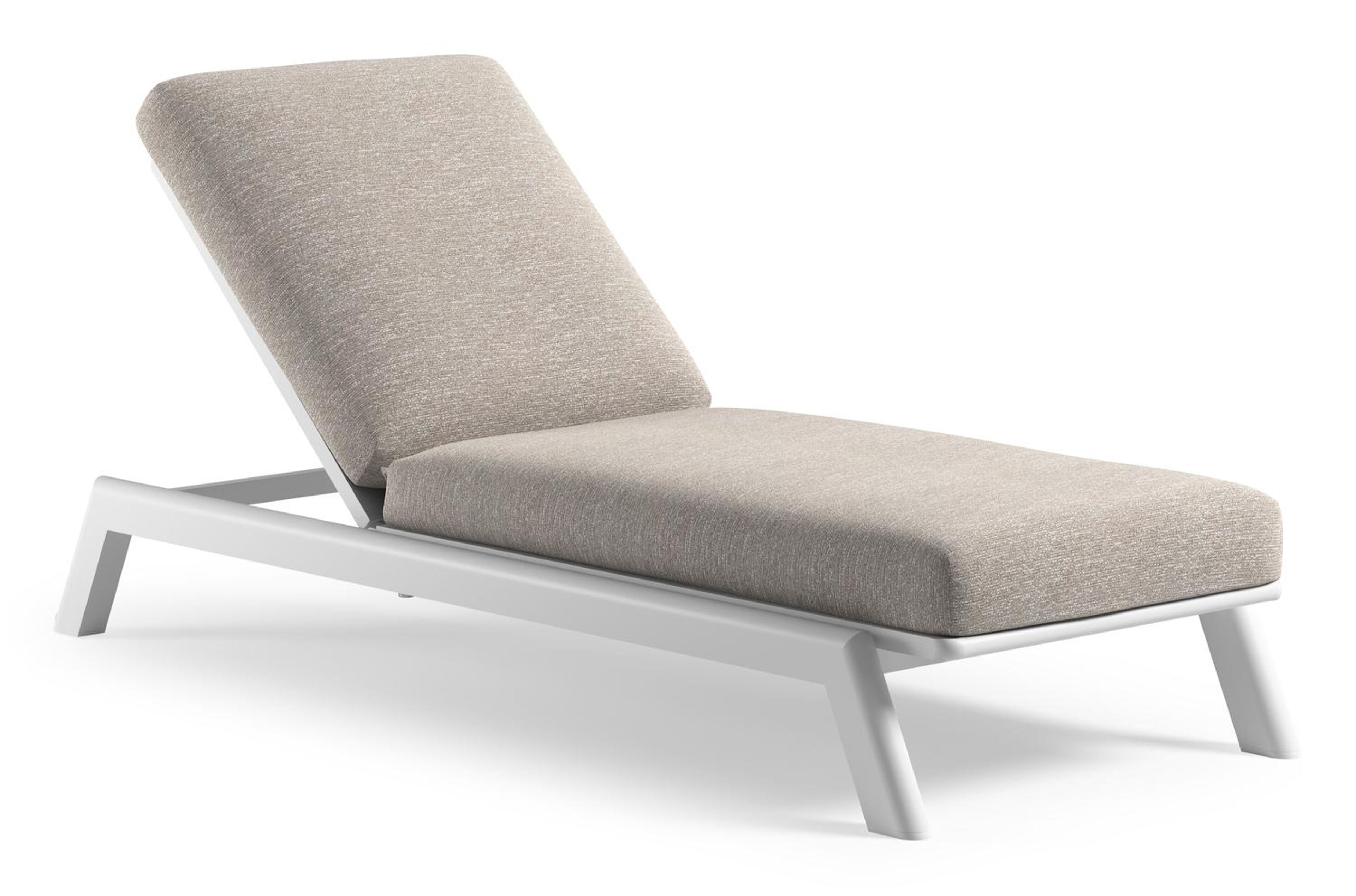 Cirello verstelbaar ligbed met pompsysteem in wit aluminium met tundra sand all weather Sunbrella® luxe kussen
