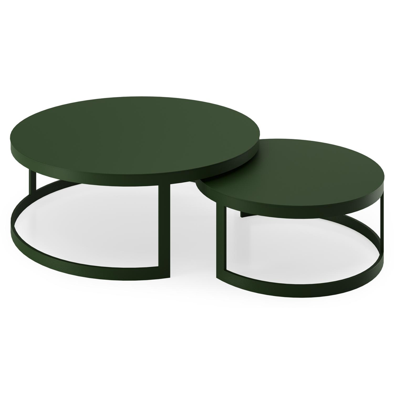 Enna set van 2 loungetafels rond in groen aluminium - Dia. 100/70 x H 37/30 cm
