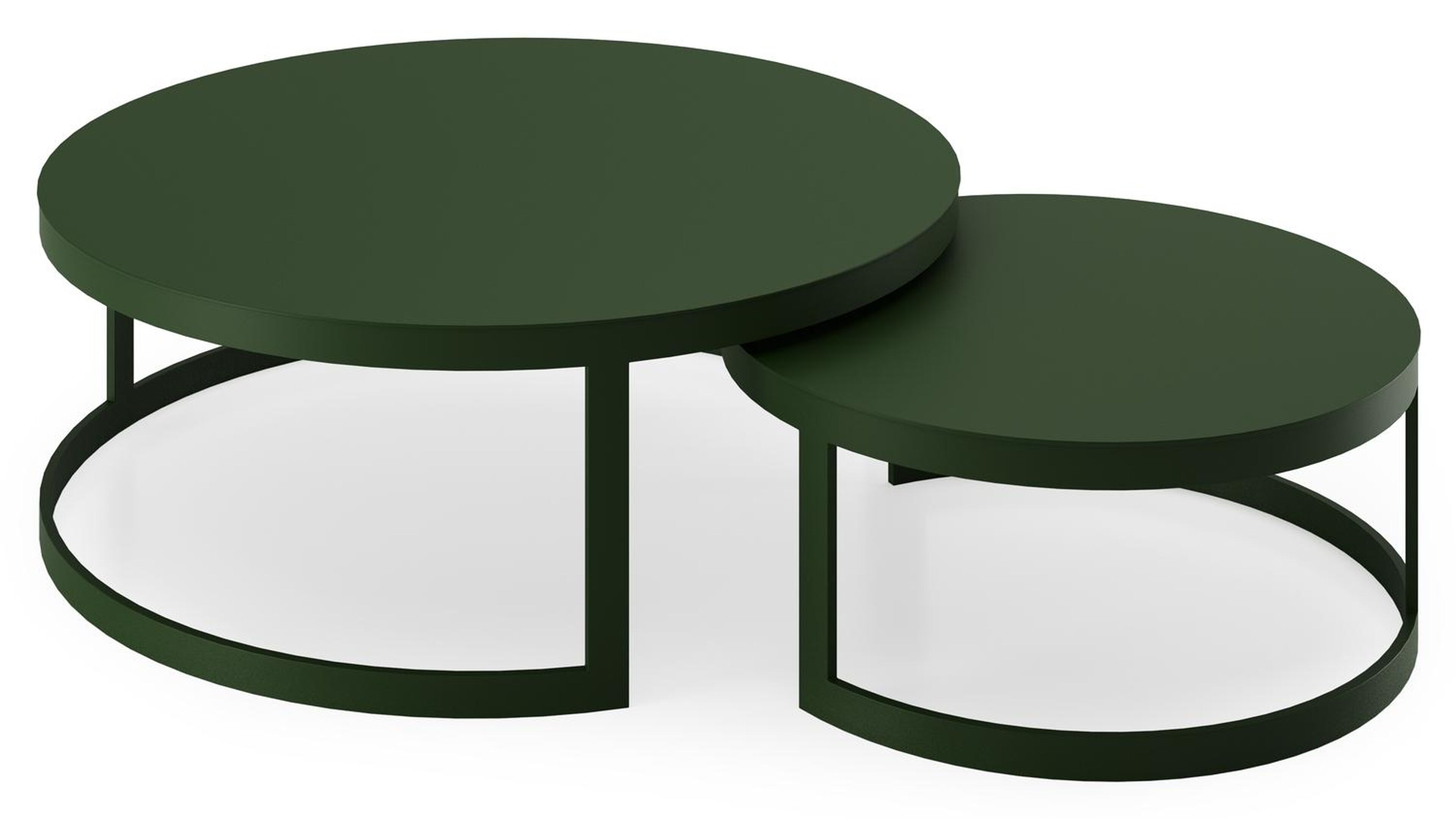 Enna set van 2 loungetafels rond in groen aluminium - Dia. 100/70 x H 37/30 cm
