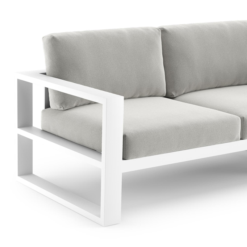 Verato loungehoek in wit aluminium met lopi ash all weather sunbrella® luxe kussen