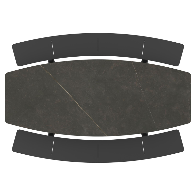 Table de pique-nique Forno forme de bateau en aluminium noir et céramique pleine Calatorao - Lg. 240 x Lrg. 181 x Haut. 72 cm