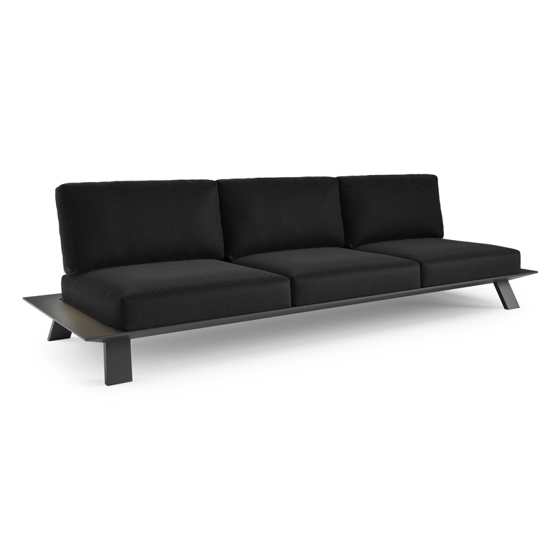 Canapé de jardin Cesano en aluminium noir et coussin en all weather Sunbrella® luxe lopi baribal