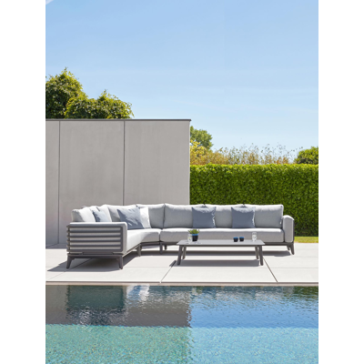 Salon de jardin Mosa en aluminium noir avec weather+ softtouch gris et table basse