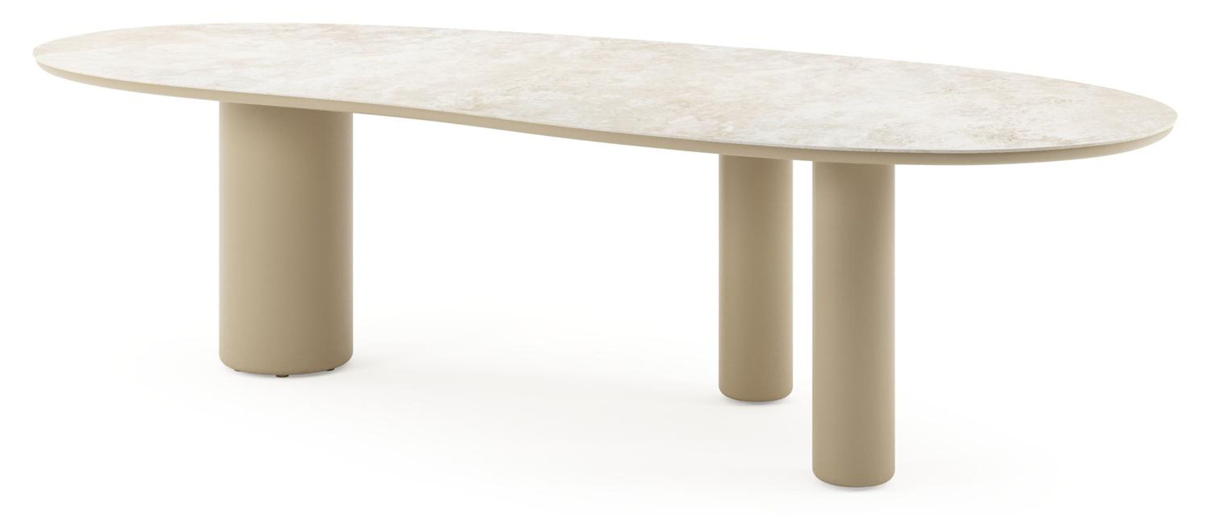 Table de jardin Amico organique en aluminium beige et céramique pleine Rapolano - Lg. 280 x Lrg. 120 x Haut. 73.5 cm